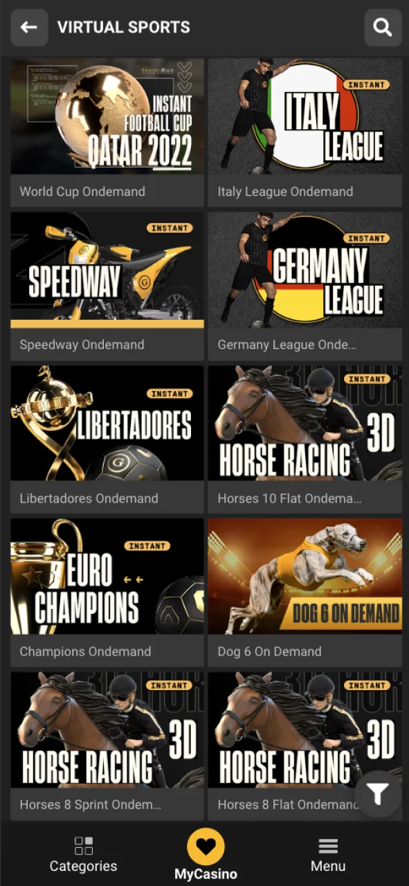 Open the virtual sports section on the Melbet website to select the sport and tournament you want and place a bet.